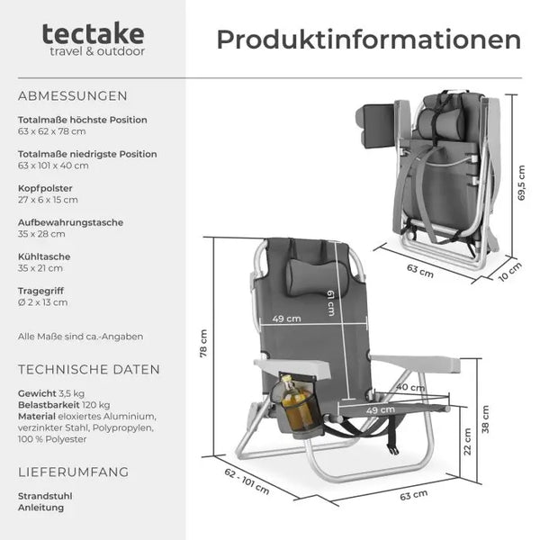 Aluminium Strandstuhl Coral grau pro Stück