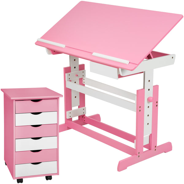 Kinderschreibtisch und Rollcontainer, rosa