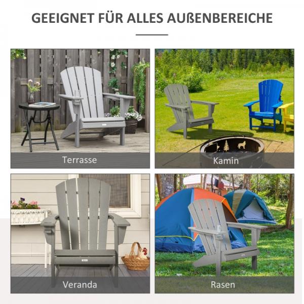Adirondack Gartenstuhl mit Getränkehalter Balkonstuhl Grau Kunststoff