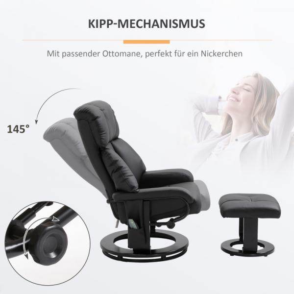Relaxliege mit Liegefunktion Fernsehsessel mit Hocker Massage Schwarz
