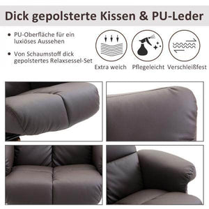 Relaxsessel mit Hocker und Stauraum Fernsehsessel mit Liegefunktion 360° drehbarer Braun