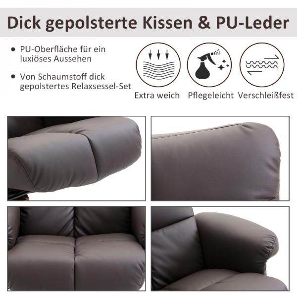 Relaxsessel mit Hocker und Stauraum Fernsehsessel mit Liegefunktion 360° drehbarer Braun