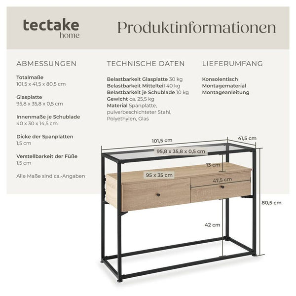 Konsolentisch Reading Industrial Holz hell, Eiche Sonoma