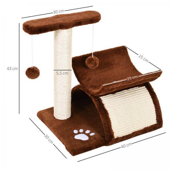 Katzenkratzbaum Spielbaum Kratzbaum Katzen mit Ball Braun L40 x B30 x H43 cm