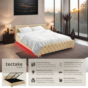Polsterbett mit LED-Leisten & Stauraum beige 180 x 200 cm