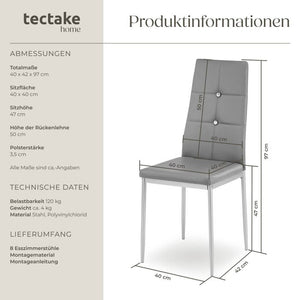 8 Esszimmerstühle, mit Glitzersteinen, grau