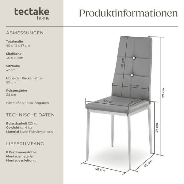 8 Esszimmerstühle, mit Glitzersteinen, grau