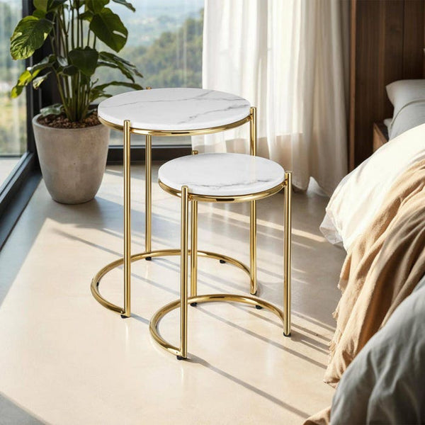 Beistelltisch Ellsa weiß/gold 2er Set