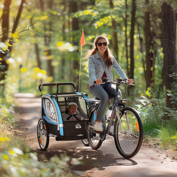 Fahrradanhänger 2-in-1 360° drehbar Blau-Schwarz