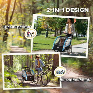 Fahrradanhänger 2-in-1 360° drehbar Blau-Schwarz