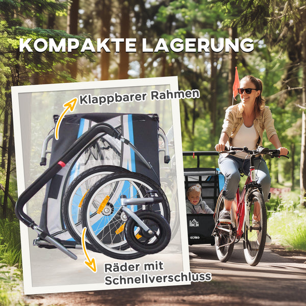 Fahrradanhänger 2-in-1 360° drehbar Blau-Schwarz