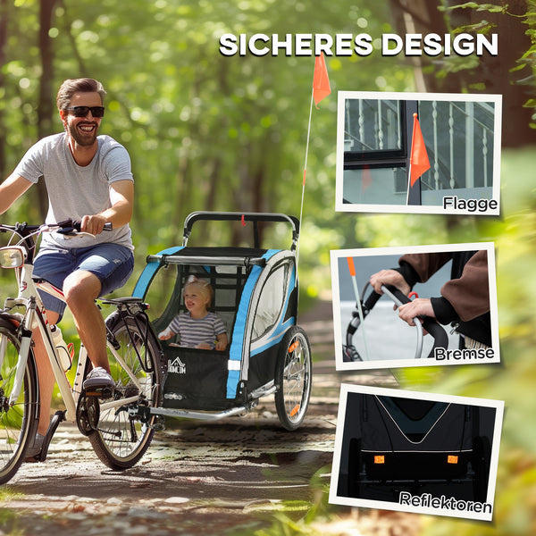 Fahrradanhänger 2-in-1 360° drehbar Blau-Schwarz