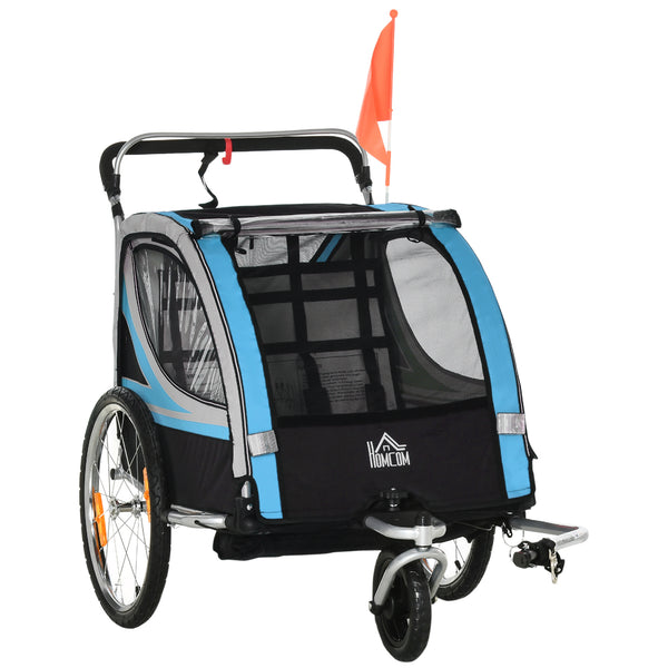 Fahrradanhänger 2-in-1 360° drehbar Blau-Schwarz