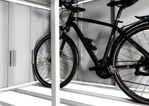 Fahrradgarage für 4 Räder mit Pflanzkasten, abschliessbar, Stahl, hellgrau
