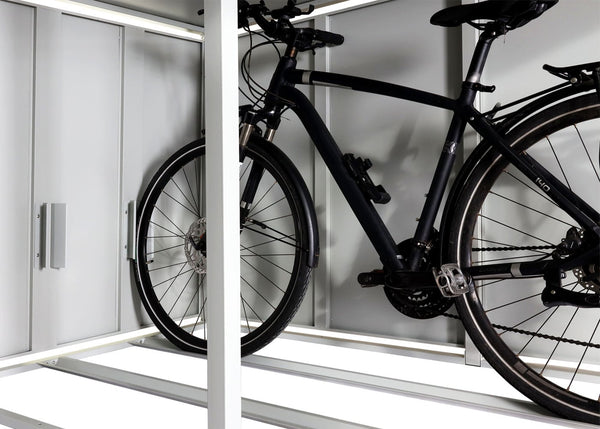 Fahrradgarage für 4 Räder mit Pflanzkasten, abschliessbar, Stahl, hellgrau