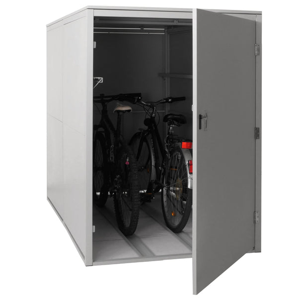Abschliessbare Fahrradgarage aus Metall mit Ablage. 2er. hellgrau