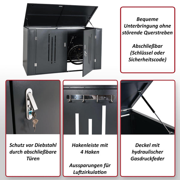 Abschliessbare Fahrradgarage Metall für 2 Räder. anthrazit