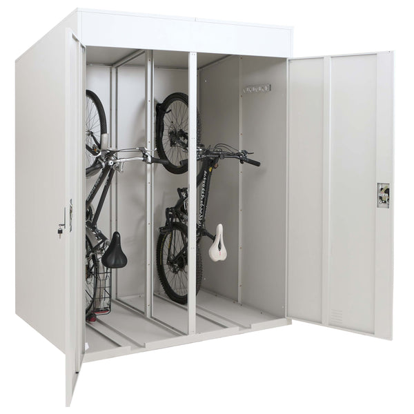 Abschliessbare Fahrradgarage für 2 Räder Metall hellgrau 213x158x125cm