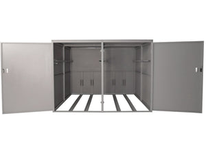Fahrradgarage für 4 Räder, Metall mit Regal, abschliessbar, hellgrau