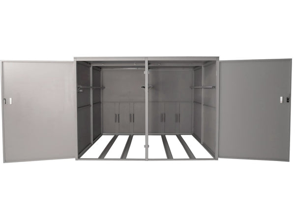Fahrradgarage für 4 Räder, Metall mit Regal, abschliessbar, hellgrau