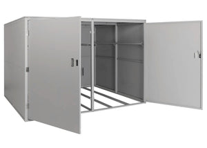 Fahrradgarage für 4 Räder, Metall mit Regal, abschliessbar, hellgrau
