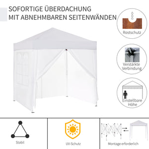 Faltpavillon 2x2m mit 4 Seitenwänden Weiss