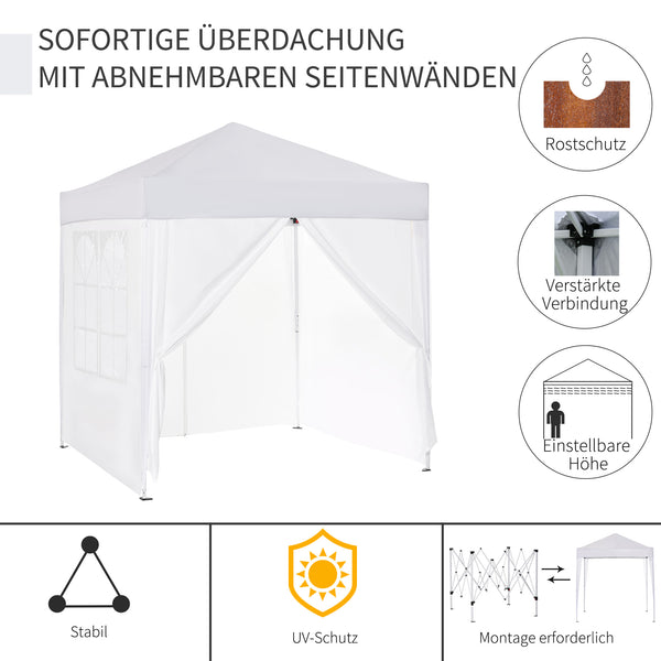 Faltpavillon 2x2m mit 4 Seitenwänden Weiss