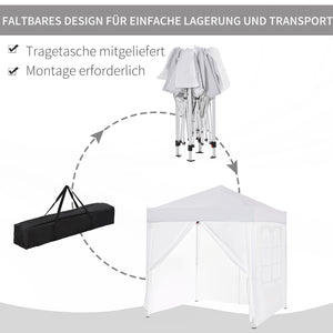 Faltpavillon 2x2m mit 4 Seitenwänden Weiss