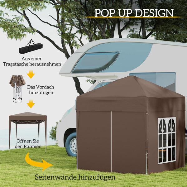 Faltpavillon 2x2m mit Seitenwänden & Fenstern Weiss