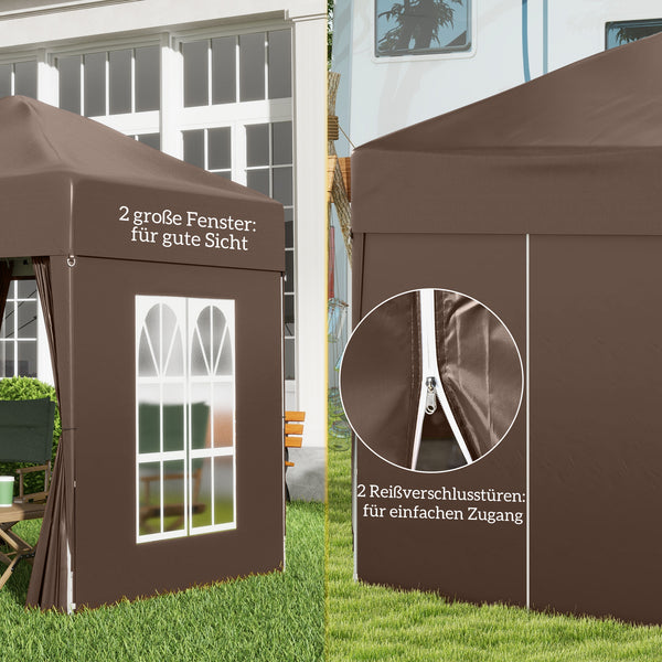 Faltpavillon 2x2m mit Seitenwänden & Fenstern Weiss