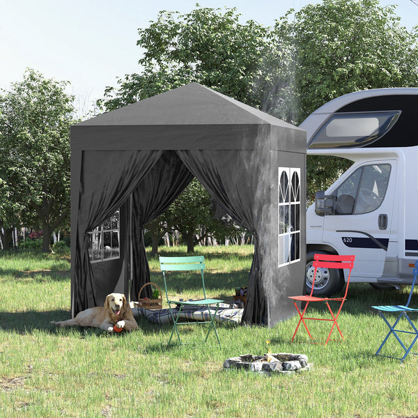 Faltpavillon 2x2m mit Seitenwänden & UV-Schutz Schwarz