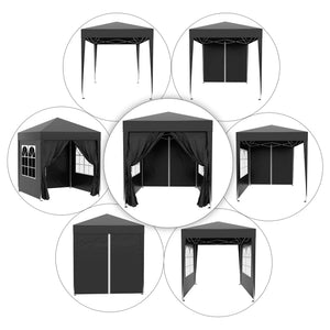 Faltpavillon 2x2m mit Seitenwänden & UV-Schutz Schwarz