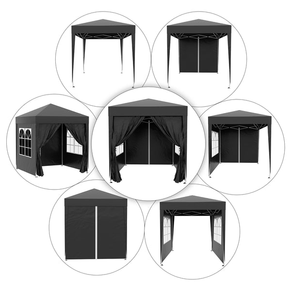 Faltpavillon 2x2m mit Seitenwänden & UV-Schutz Schwarz