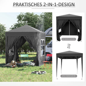 Faltpavillon 2x2m mit Seitenwänden & UV-Schutz Schwarz