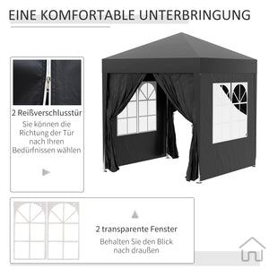 Faltpavillon 2x2m mit Seitenwänden & UV-Schutz Schwarz