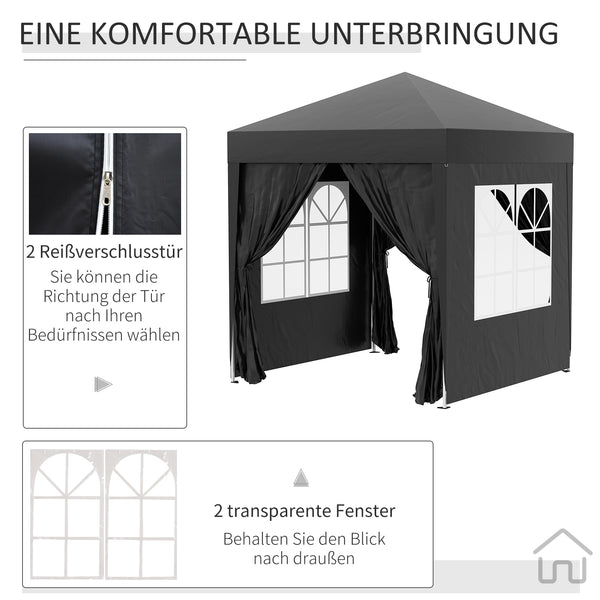 Faltpavillon 2x2m mit Seitenwänden & UV-Schutz Schwarz