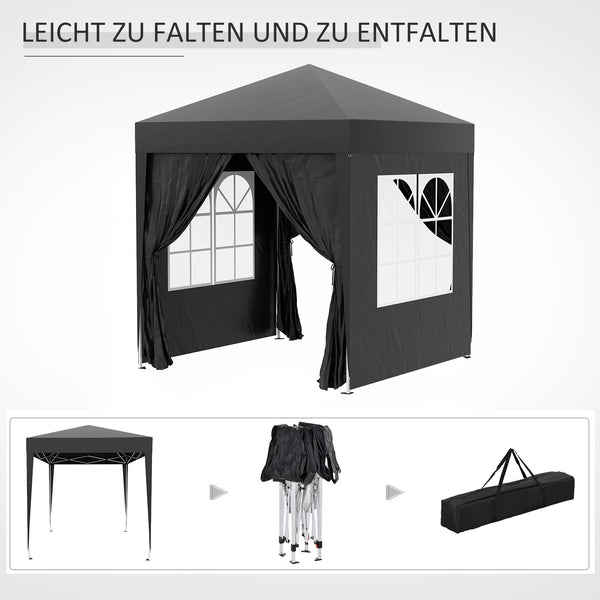 Faltpavillon 2x2m mit Seitenwänden & UV-Schutz Schwarz