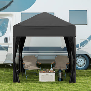 Faltpavillon 2x2m mit Seitenwänden & UV-Schutz Schwarz