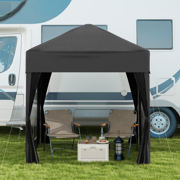 Faltpavillon 2x2m mit Seitenwänden & UV-Schutz Schwarz