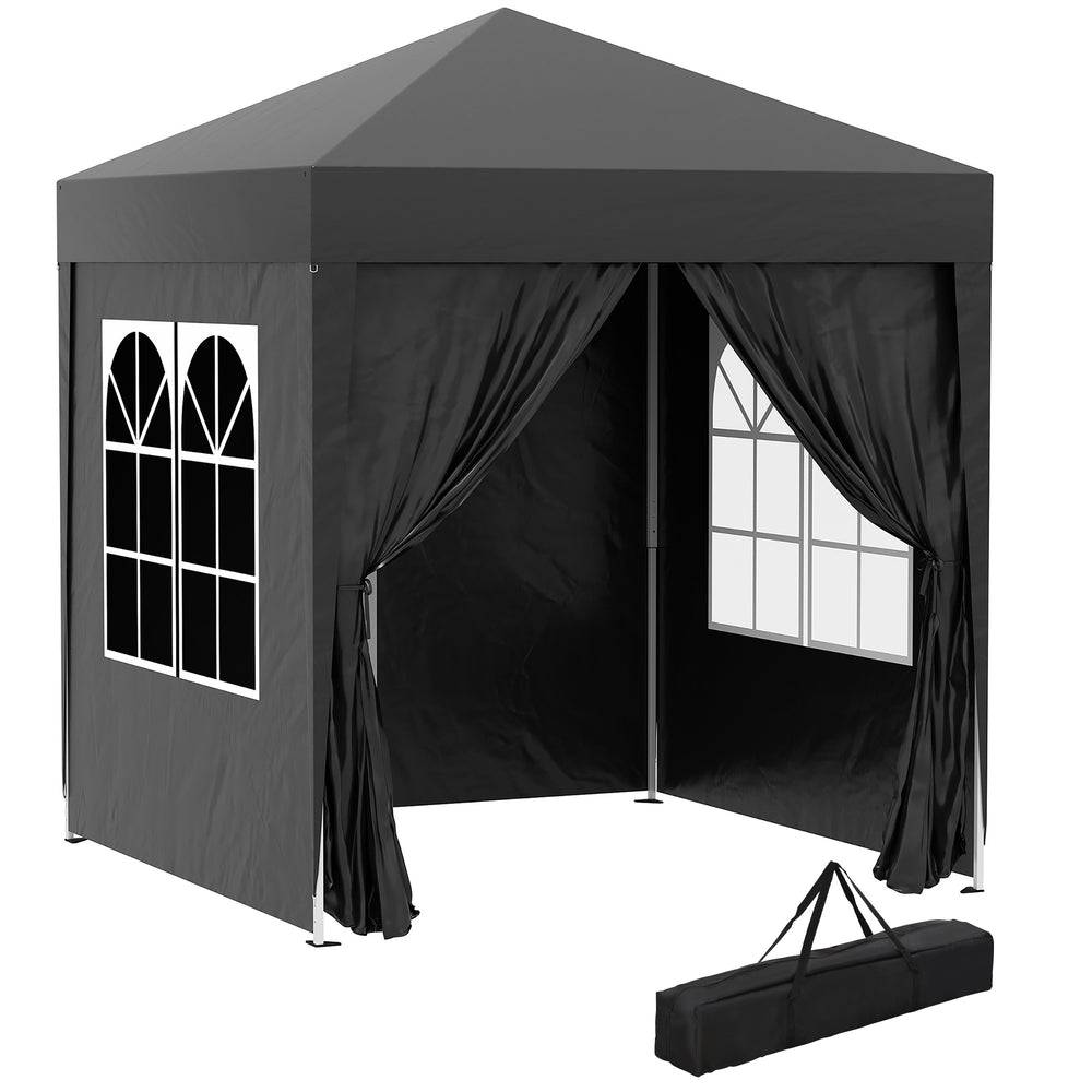 Faltpavillon 2x2m mit Seitenwänden & UV-Schutz Schwarz