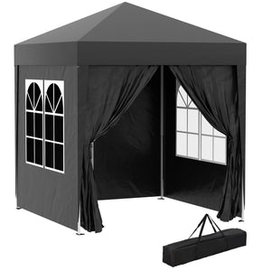 Faltpavillon 2x2m mit Seitenwänden & UV-Schutz Schwarz