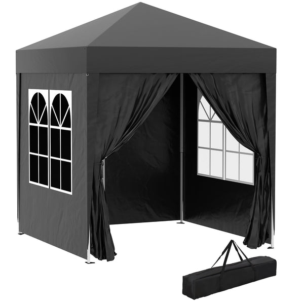 Faltpavillon 2x2m mit Seitenwänden & UV-Schutz Schwarz