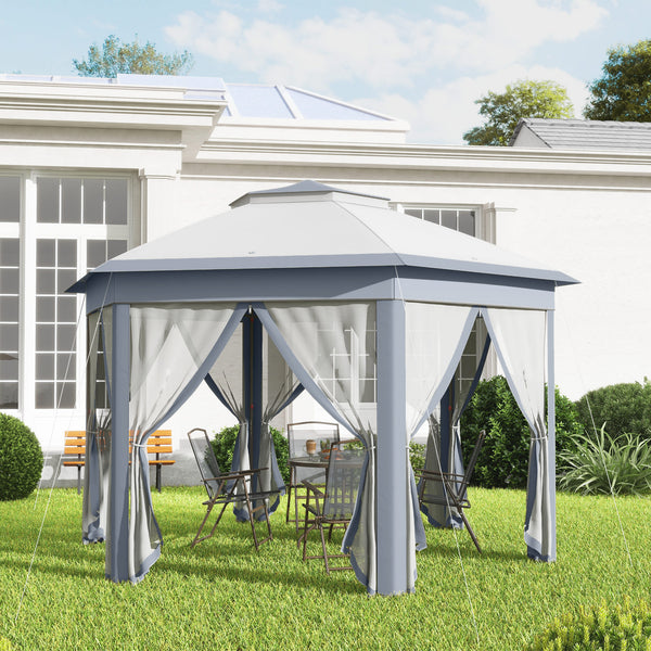 Faltpavillon 4x4m Pop-Up-Zelt Doppeldach Grau