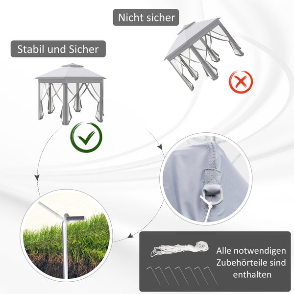 Faltpavillon 4x4m Pop-Up-Zelt Doppeldach Grau