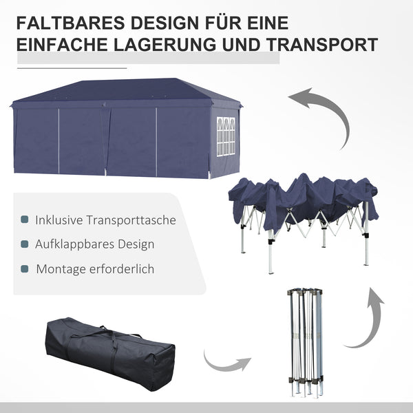 Faltpavillon 585x295m UV-Schutz mit Seitenwänden Blau