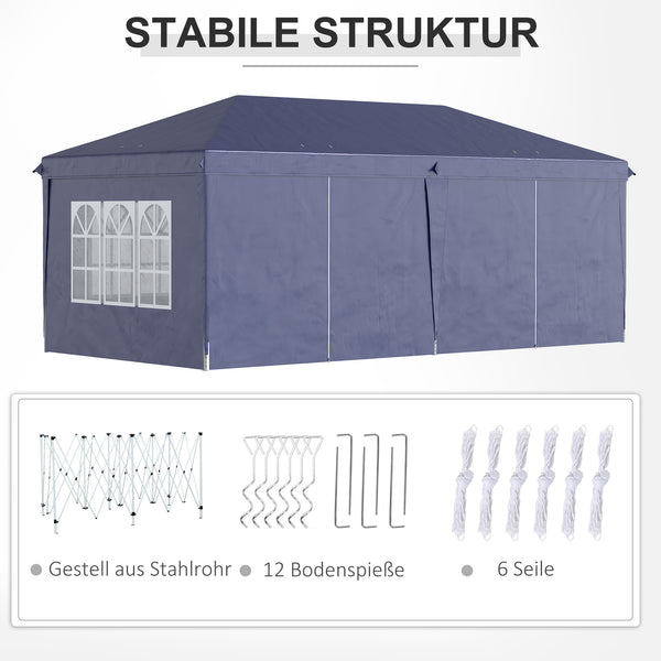 Faltpavillon 585x295m UV-Schutz mit Seitenwänden Blau