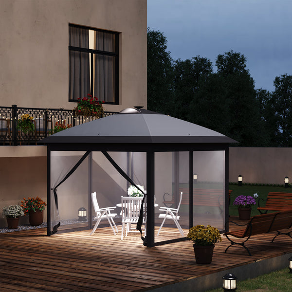 Faltpavillon mit LED Meshvorhängen und Tragetasche 3x3m grau
