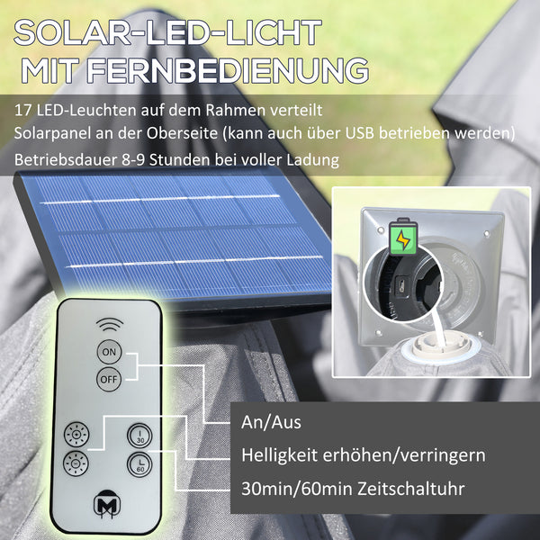 Faltpavillon mit LED Meshvorhängen und Tragetasche 3x3m grau