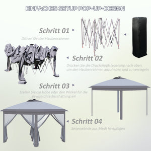 Faltpavillon mit LED Meshvorhängen und Tragetasche 3x3m grau