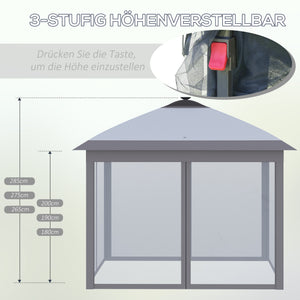Faltpavillon mit LED Meshvorhängen und Tragetasche 3x3m grau